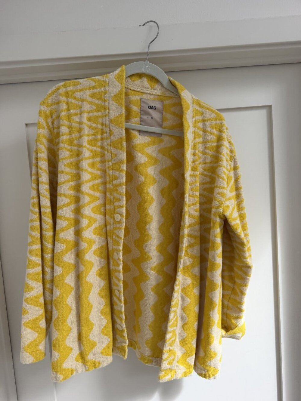 OAS Yellow Cream Wavy Pattern Terry Button Shirt
